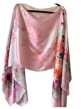 SILK Pink Floral 100% Silk Shawl/Wrap Scarf
